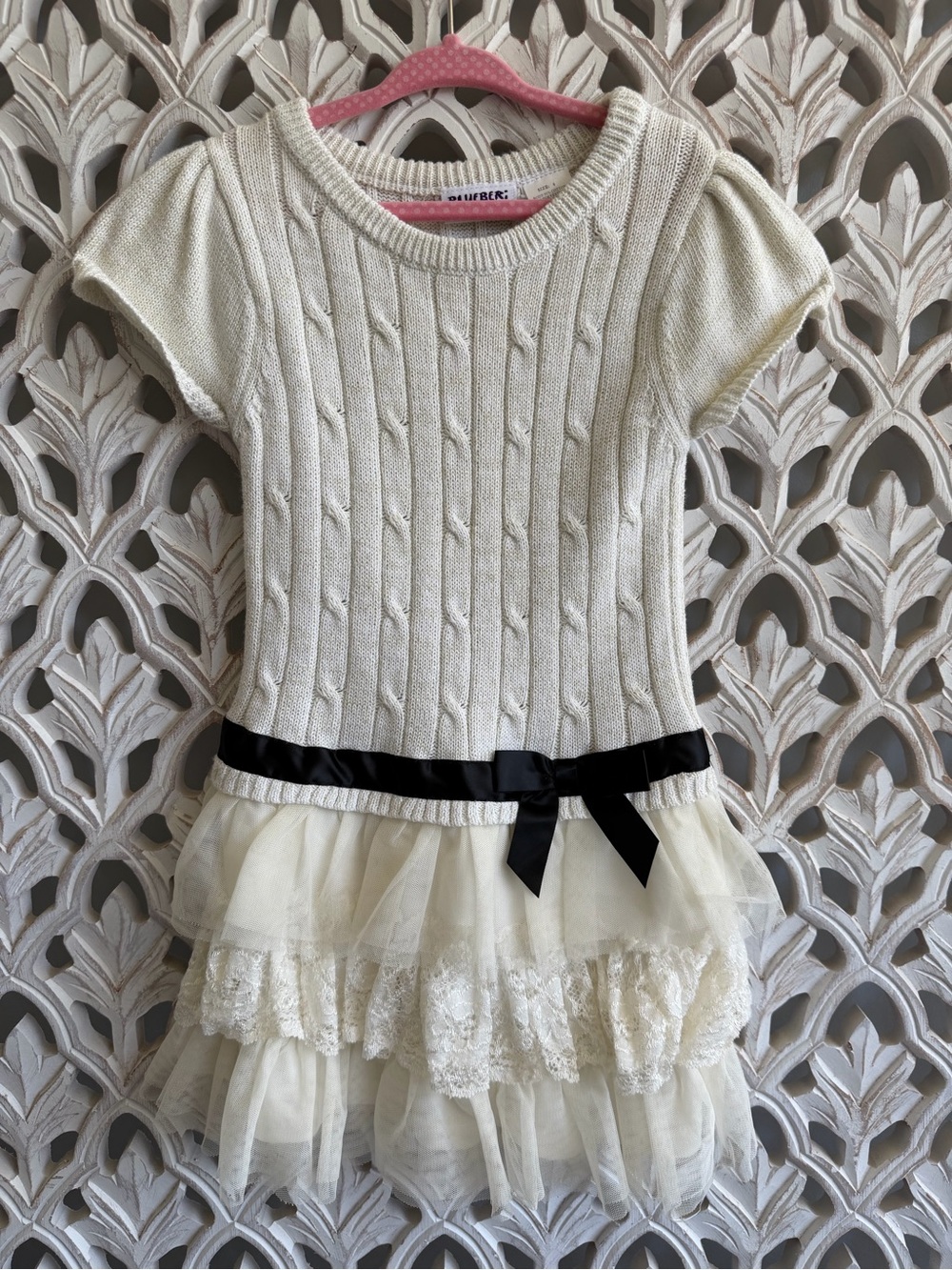 Blueberi Boulevard Girls Ivory Sweater Tulle Dress Size 6